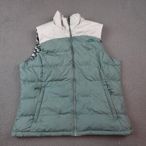 The North Face Vest Womens XL Green White 700 Down Puffer Quilted Zip Insulated